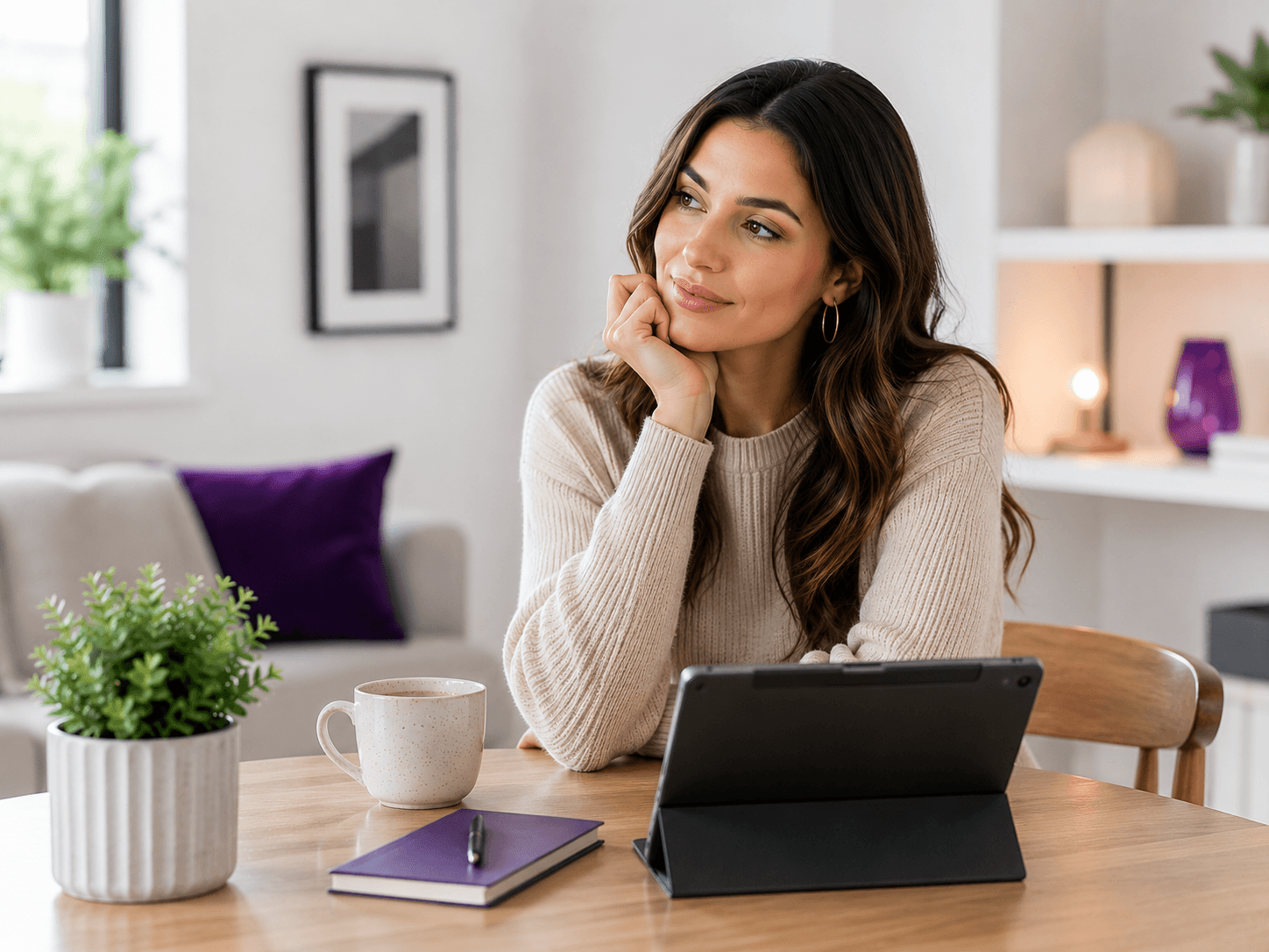 Shopper reviewing information on a tablet at home.