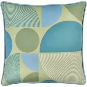 Fusion - Ingo Geometric Print Velvet Piped Edge Filled Cushion, Green, 43 x 43 Cm