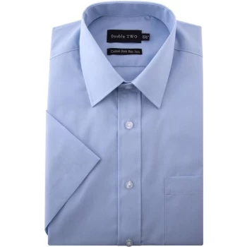 Double Two Plain Short Sleeved Non-Iron Cotton Rich Shirt - Light Blue