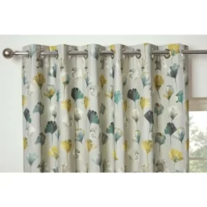Camarillo Floral Eyelet Curtains 46 x 72' Ochre Ready Made Lined Watercolour Flowers
