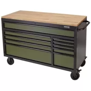 Draper 08236 BUNKER Workbench Roller Tool Cabinet, 10 Drawer, 56", Green