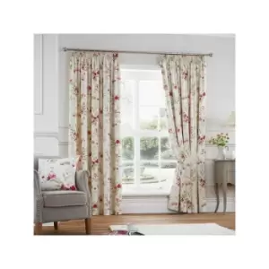 Fusion Jeannie Floral Pencil Pleat Lined Curtains, Red, 90 x 72 Inch