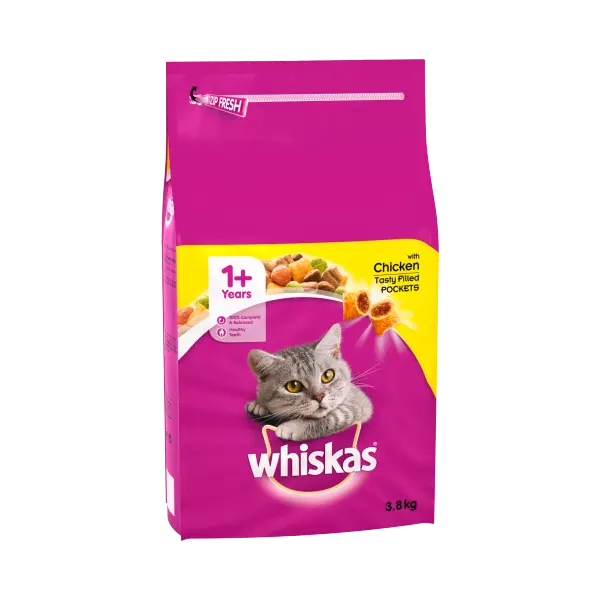 Whiskas Dry Cat Food 1+ Complete Adult Chicken 3.8kg