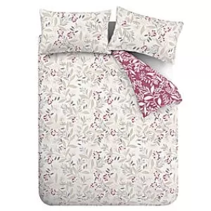 Catherine Lansfield Lingonberry Brushed Cotton Floral Duvet Cover and Pillowcase Set Natural