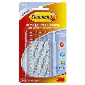 Command Decorating Clips with Strips Clear 20 Clips 24 Strips