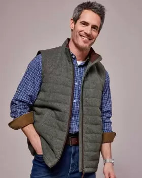 Cotton Traders Mens Wool-Touch Quilted Gilet in Green