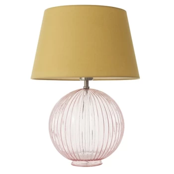 Evie Table Lamp Dusky Pink Ribbed Glass & Yellow Cotton 1 Light IP20 - E27