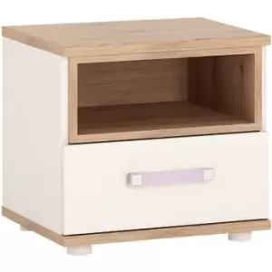4Kids 1 Drawer bedside Cabinet in Light Oak and white High Gloss lilac handles