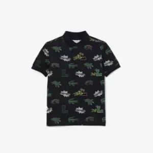 Kids' Lacoste Holiday Comic Effect Crocodile Print Polo Shirt Size 10 yrs Navy Blue