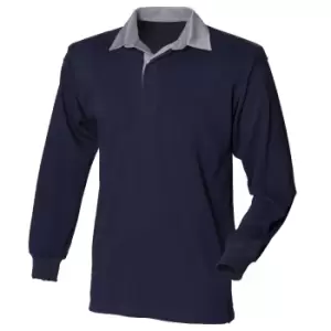Front Row Mens Long Sleeve Sports Rugby Shirt (S) (Navy/Slate collar)