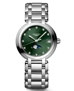 Longines Primaluna Quartz 30mm Green Diamond Dial Steel Womens Watch L8.115.4.67.6 L8.115.4.67.6