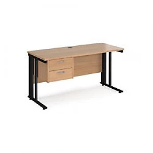 Maestro 25 Desk with Cable Management and 2 Drawer Pedestal 600mm Walnut