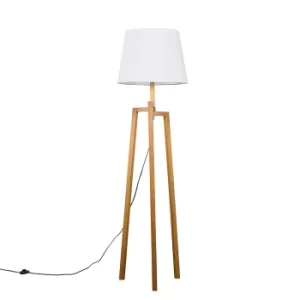 Augustus Light Wood Tripod Floor Lamp with XL White Aspen Shade