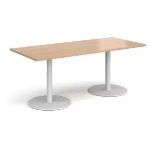 Monza rectangular dining table with flat round white bases 1800mm x