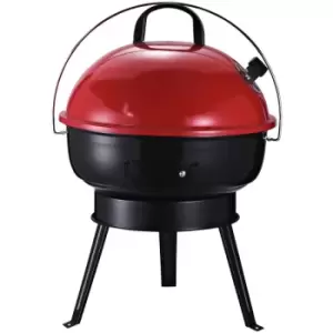 Outsunny - Compact Portable Lightweight Enamel BBQ Grill w/ Lid Carry Handle Red
