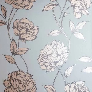 Arthouse Opera Pretty Floral Metallic Wallpaper Soft Blue Paper