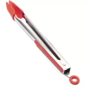 Jazooli - Silicone Kitchen Cooking Salad Serving bbq Tongs Stainless Steel Handle Utensil - Red