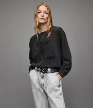 AllSaints Womens Novus Pippa Sweatshirt, Acid Washed Black, Size: XS