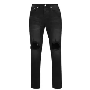 PURPLE BRAND Mid Rise Distressed Jeans - Black