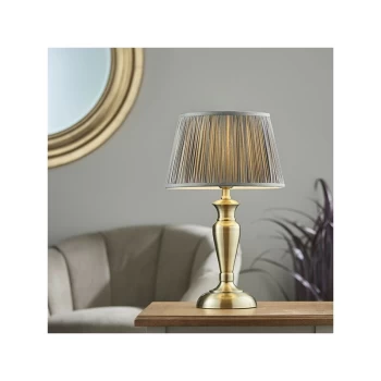 Endon Lighting Oslo & Freya - Table Lamp Antique Brass Plate & Charcoal Grey Silk 1 Light IP20 - E27