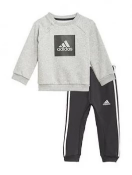 Boys, adidas Infant 3 Stripe Logo Jogger Set - Grey/Black , Grey/Black, Size 9-12 Months
