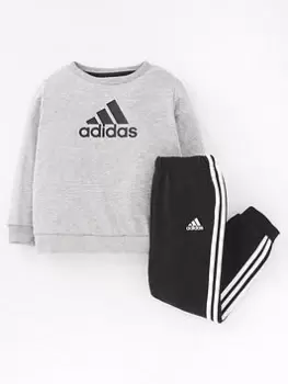 Boys, Adidas Infants Badge Of Sport Crew & Pant Set, Grey/Black, Size 9-12 Months