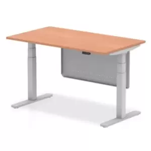 Air 1400 x 800mm Height Adjustable Desk Beech Top Silver Leg With Silver Steel Modesty Panel