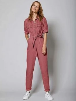 Mint Velvet Cotton Twill Jumpsuit - Pink, Size 12, Women
