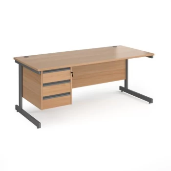 Office Desk Rectangular Desk 1800mm With Pedestal Beech Top With Graphite Frame 800mm Depth Contract 25 CC18S3-G-B