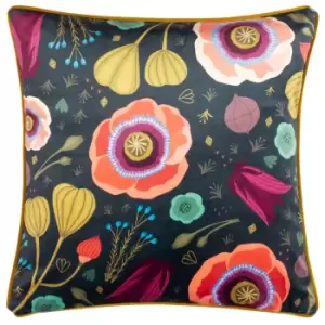 Bright Blooms Illustrated Cushion Navy, Navy / 50 x 50cm / Polyester Filled