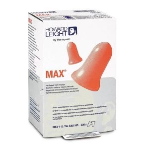 Howard Leight Max Disposable Uncorded Earplugs Coral Leight Source Refill Pack 500 Pairs