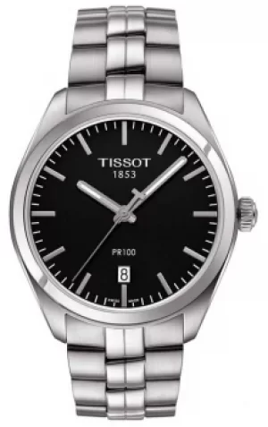 Tissot Mens PR100 Black Dial Stainless Steel Bracelet Watch