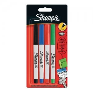 Sharpie Permanent Markers Ultra-Fine Assorted Standard Colours PK4