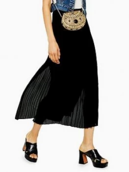 Topshop Plain Crystal Pleat Midi Skirt - Black, Size 10, Women