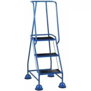 3 Tread Mobile Warehouse Steps blue 1.43m Portable Safety Ladder & Wheels