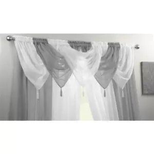 Alan Symonds - Plain Voile Curtain Swag Panel Silver Grey Tasseled - Grey