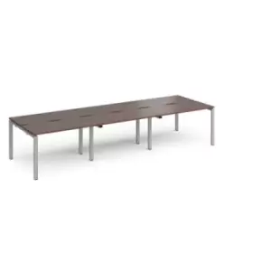 Bench Desk 6 Person Rectangular Desks 3600mm Walnut Tops With Silver Frames 1200mm Depth Adapt