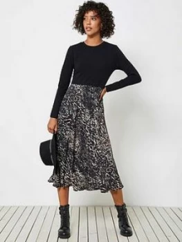 Mint Velvet Faye Animal Print Jersey Mix Dress - Neutral Size 10, Women