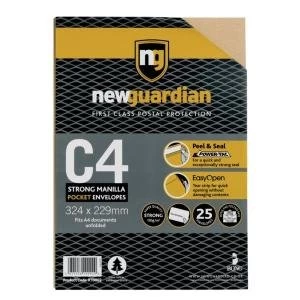 New Guardian Heavywght Pocket Peel and Seal Manilla C4 Pack 25 61370BG