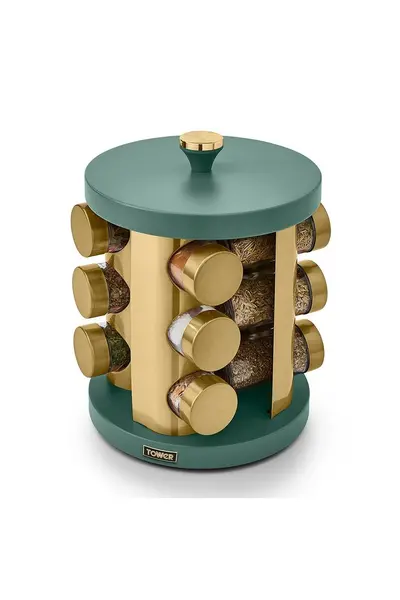 Tower Cavaletto 12 Jar Spice Rack - Jade &#47; Champagne Gold