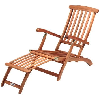 Wooden Deck Chair Patio Garden Outdoor Recliner Sun Lounger Hard Wood Reclining Day Bed (1x) - Deuba