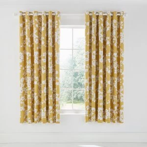 Helena Springfield Mustard Cotton Half Panama 'Bouvardia' Lined Curtains - Lined Curtains