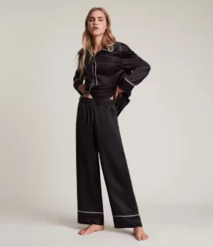 AllSaints Womens Sofi Silk Blend Pyjama Trousers, Black, Size: S