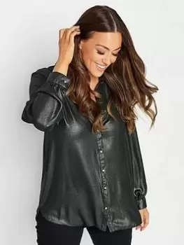 M&Co Metallic Button Blouse, Black, Size 18, Women