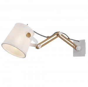 Position Extendable Wall Light, 1x23W E27, White, Beech with White Shade