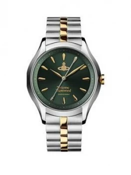 Vivienne Westwood Vivienne Westwood The Saville Green Sunray And Gold Detail Dial Two Tone Stainless Steel Bracelet Ladies Watch