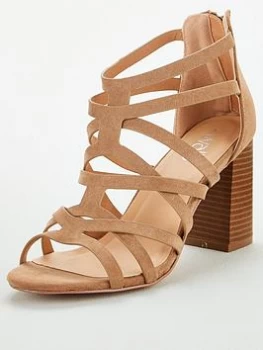 Wallis Cage Upper Block Heeled Sandals - Natural, Taupe, Size 7, Women