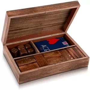 Deck of Playing Cards & Dice in Wooden Box