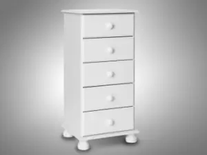 Furniture To Go Copenhagen White 5 Drawer Tall Narrow Chest of Drawers Flat Packed
