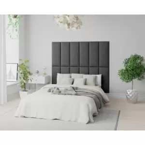 Aspire EasyMount Wall Mounted Upholstered Panels, Modular DIY Headboard in Saxon Twill Fabric, Charcoal (Pack of 8)